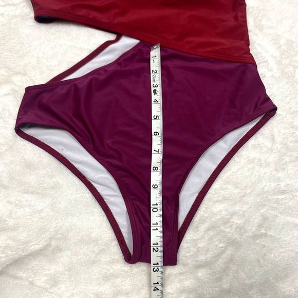 SweatyRocks RED Color Block One Shoulder Cutout 1pc Monokini Swimsuit SZ M: NWOT - Picture 10 of 11